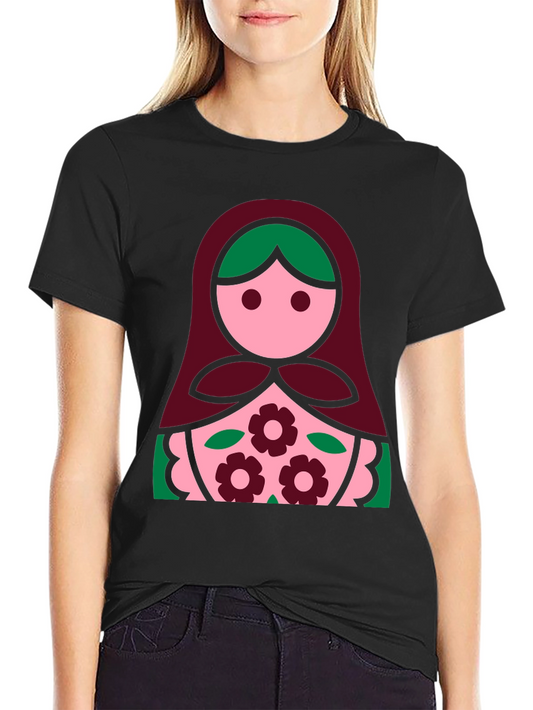 Camiseta Negra con Diseño de Muñeca Rusa