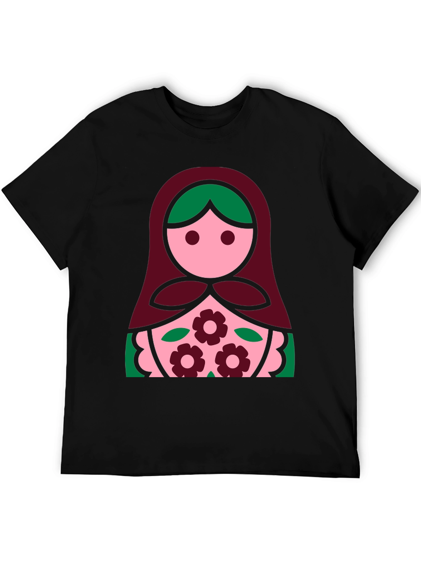 Camiseta Negra con Diseño de Muñeca Rusa