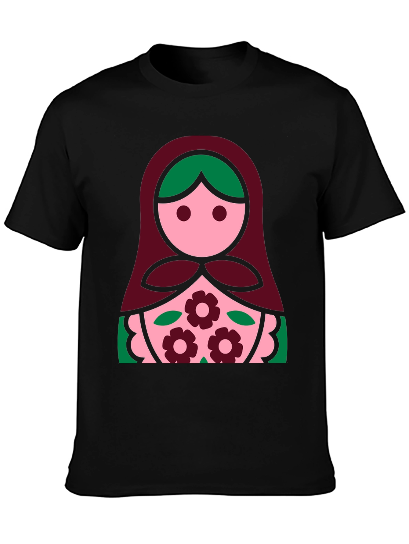 Camiseta Negra con Diseño de Muñeca Rusa
