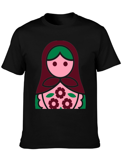 Camiseta Negra con Diseño de Muñeca Rusa
