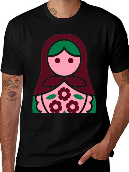 Camiseta Negra con Diseño de Muñeca Rusa