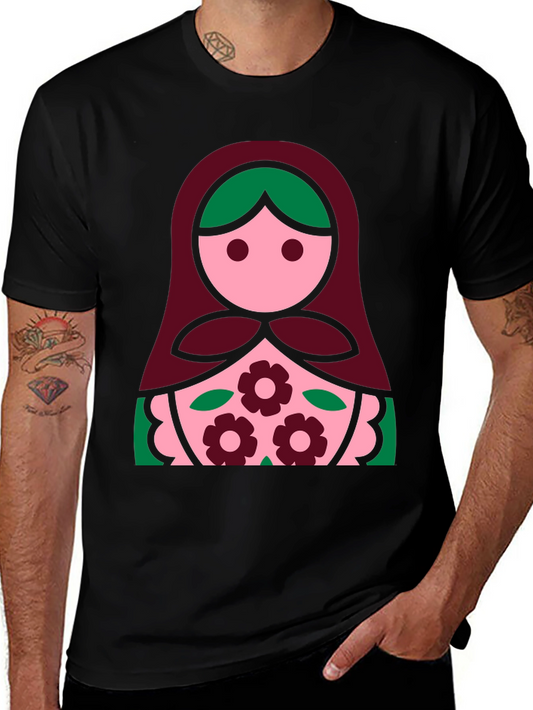 Camiseta Negra con Diseño de Muñeca Rusa
