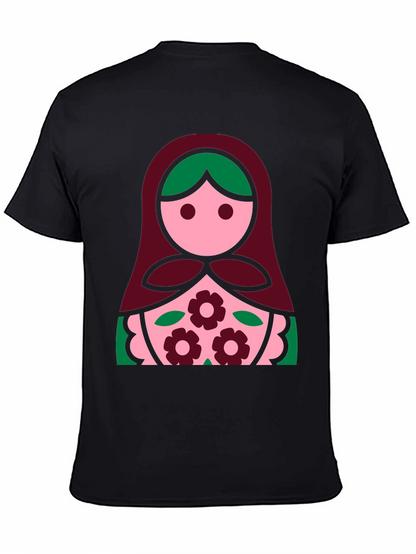 Camiseta Negra con Diseño de Muñeca Rusa