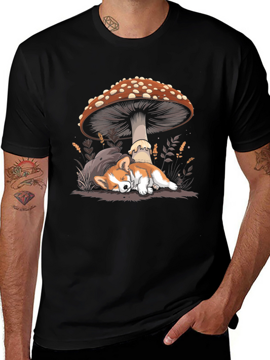 Camiseta Negra con Diseño de Corgy Durmiendo