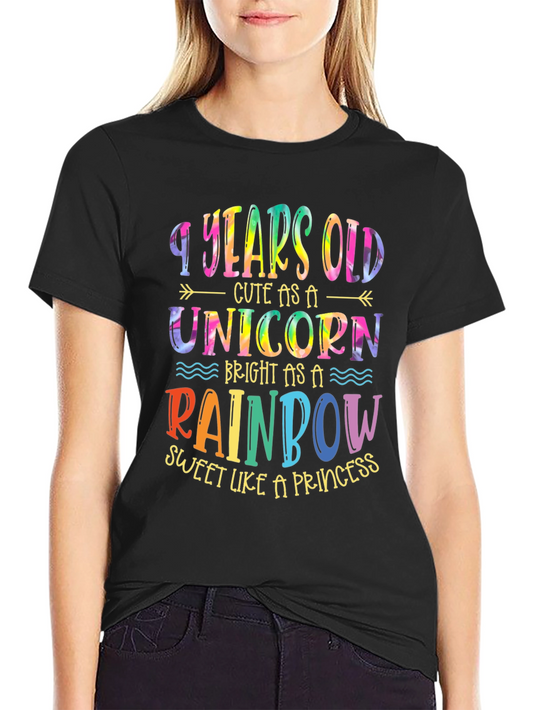Camiseta de Cumpleaños Niña 9 Años Unicornio Arcoíris