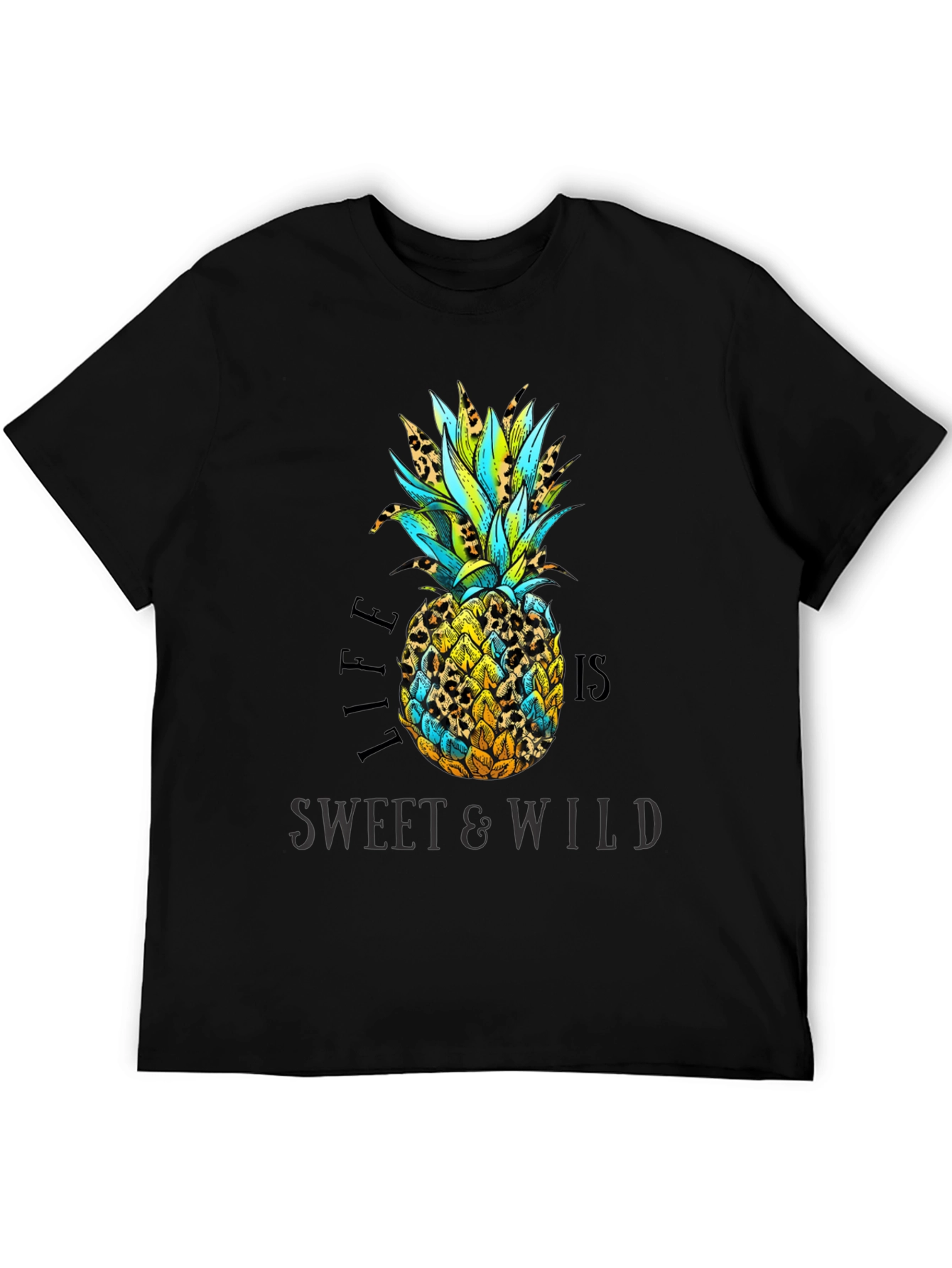 Camiseta Negra con Diseño de Piña Tropical