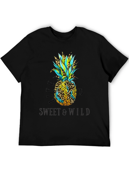 Camiseta Negra con Diseño de Piña Tropical