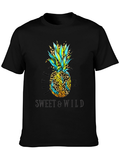 Camiseta Negra con Diseño de Piña Tropical