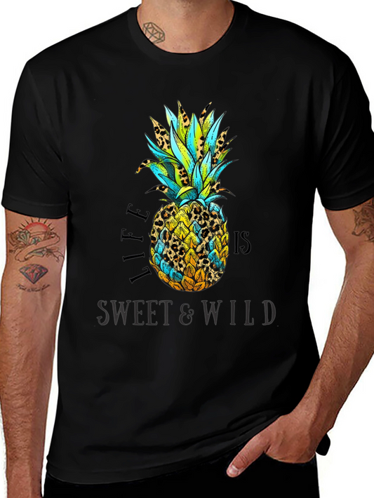 Camiseta Negra con Diseño de Piña Tropical