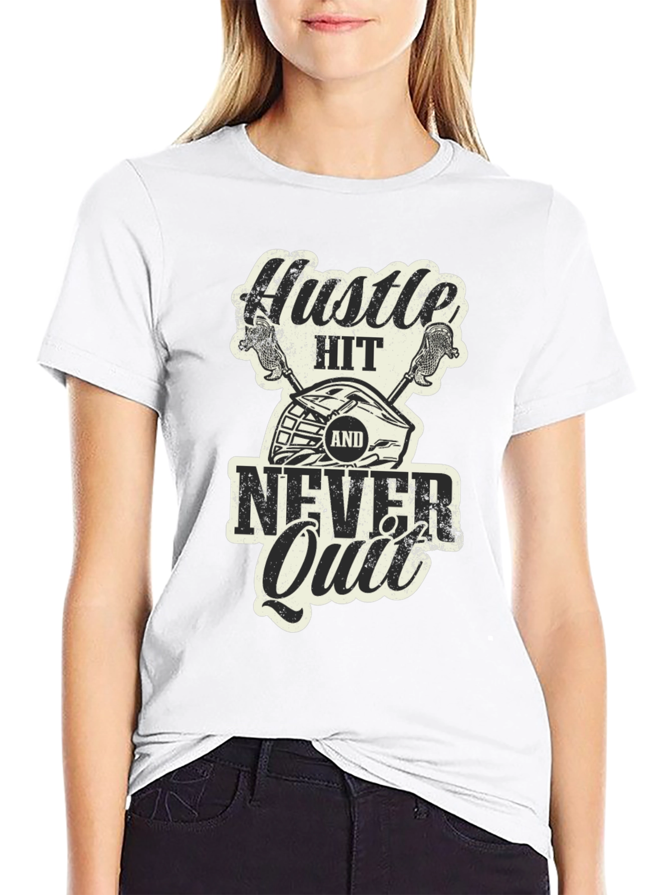 Camiseta Negra Hustle Hit Never Quit Lacrosse