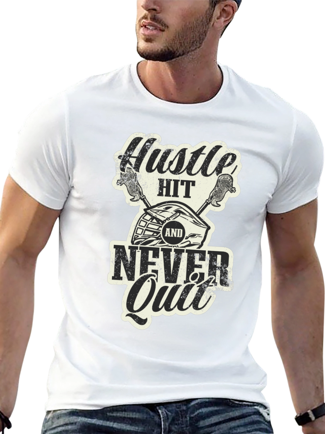Camiseta Negra Hustle Hit Never Quit Lacrosse