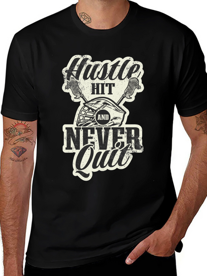 Camiseta Negra Hustle Hit Never Quit Lacrosse