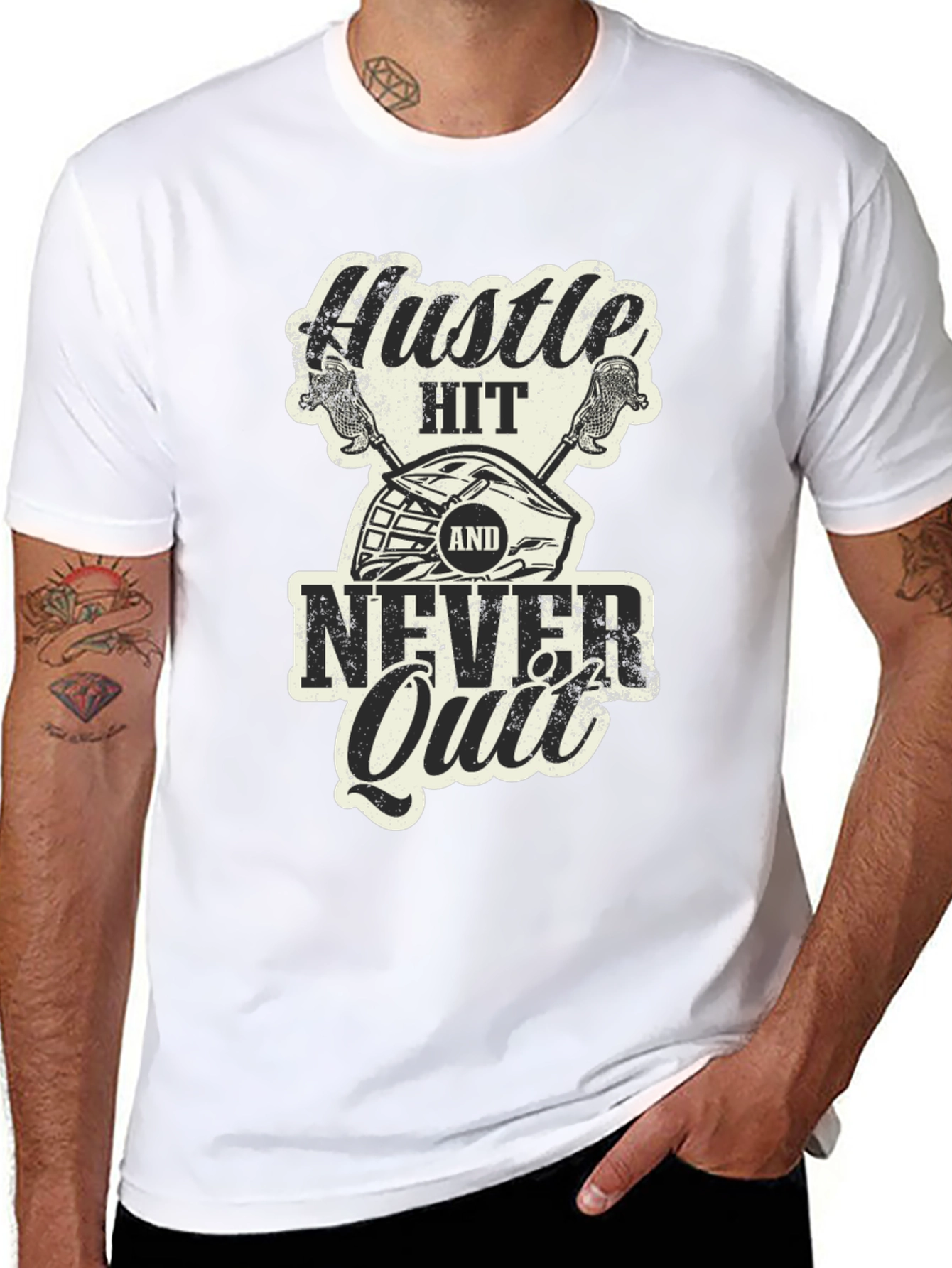 Camiseta Negra Hustle Hit Never Quit Lacrosse
