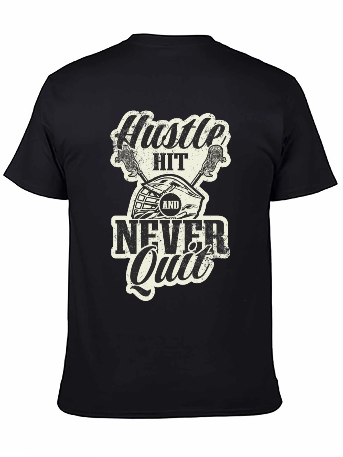 Camiseta Negra Hustle Hit Never Quit Lacrosse
