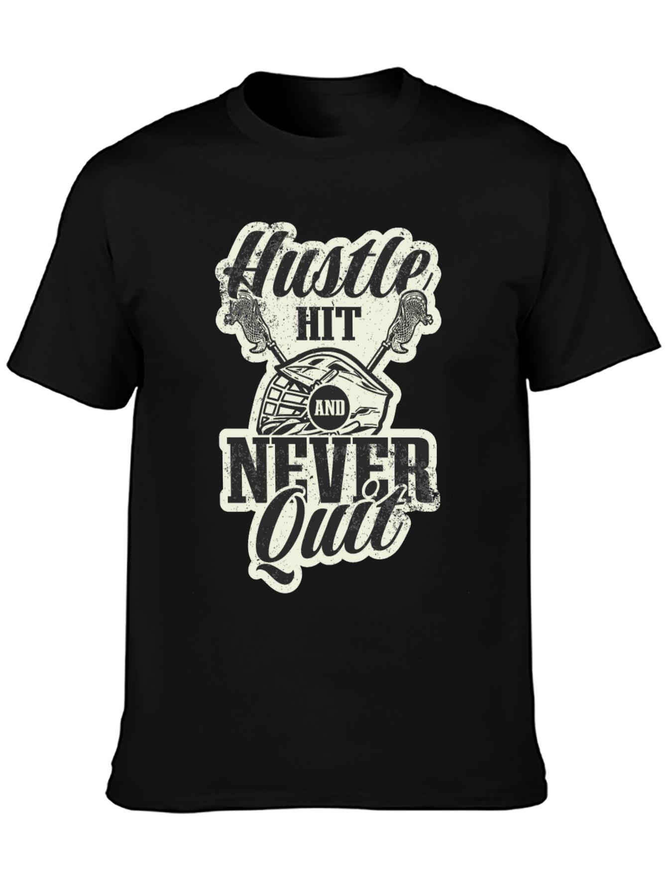 Camiseta Negra Hustle Hit Never Quit Lacrosse