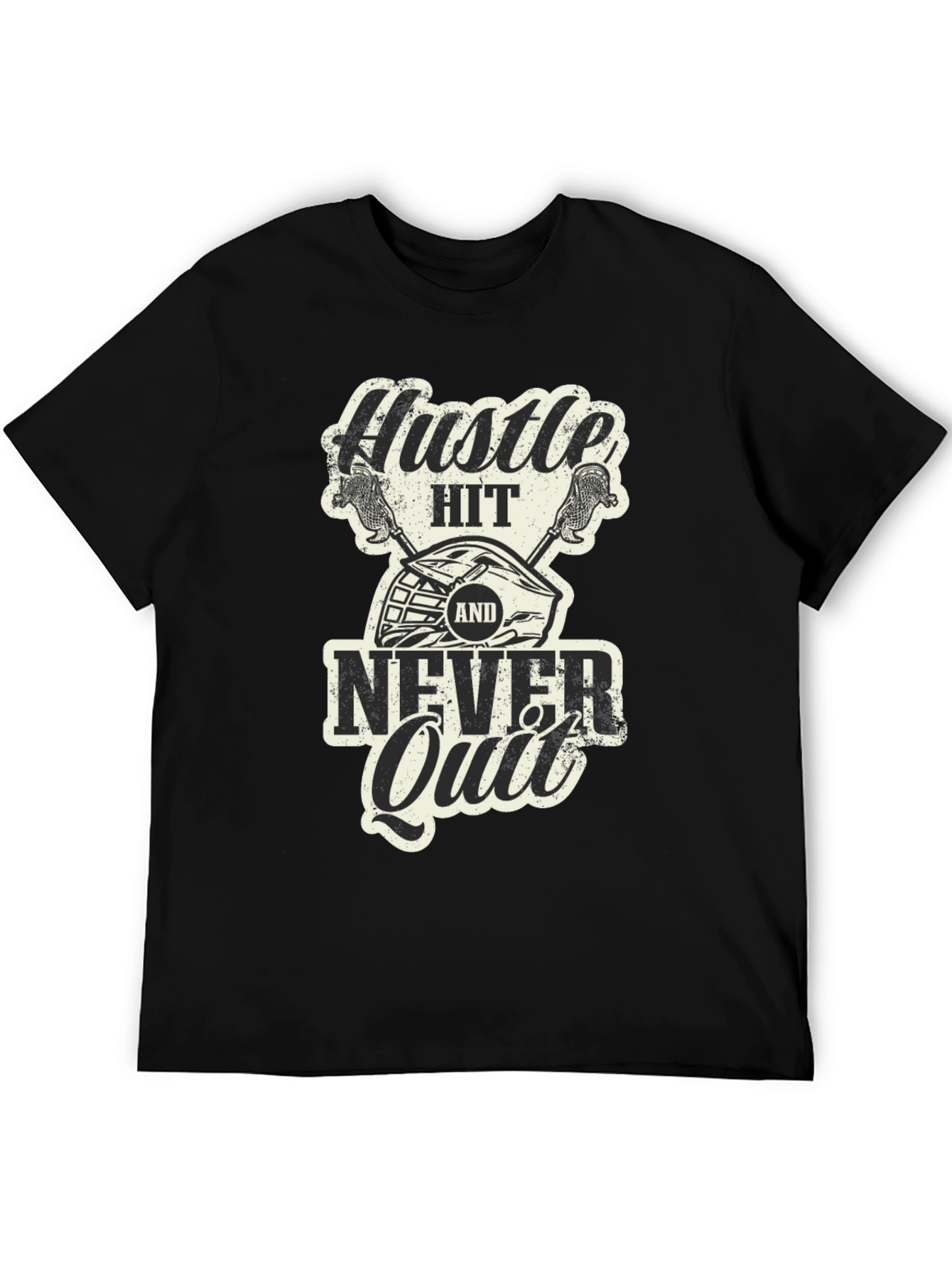 Camiseta Negra Hustle Hit Never Quit Lacrosse