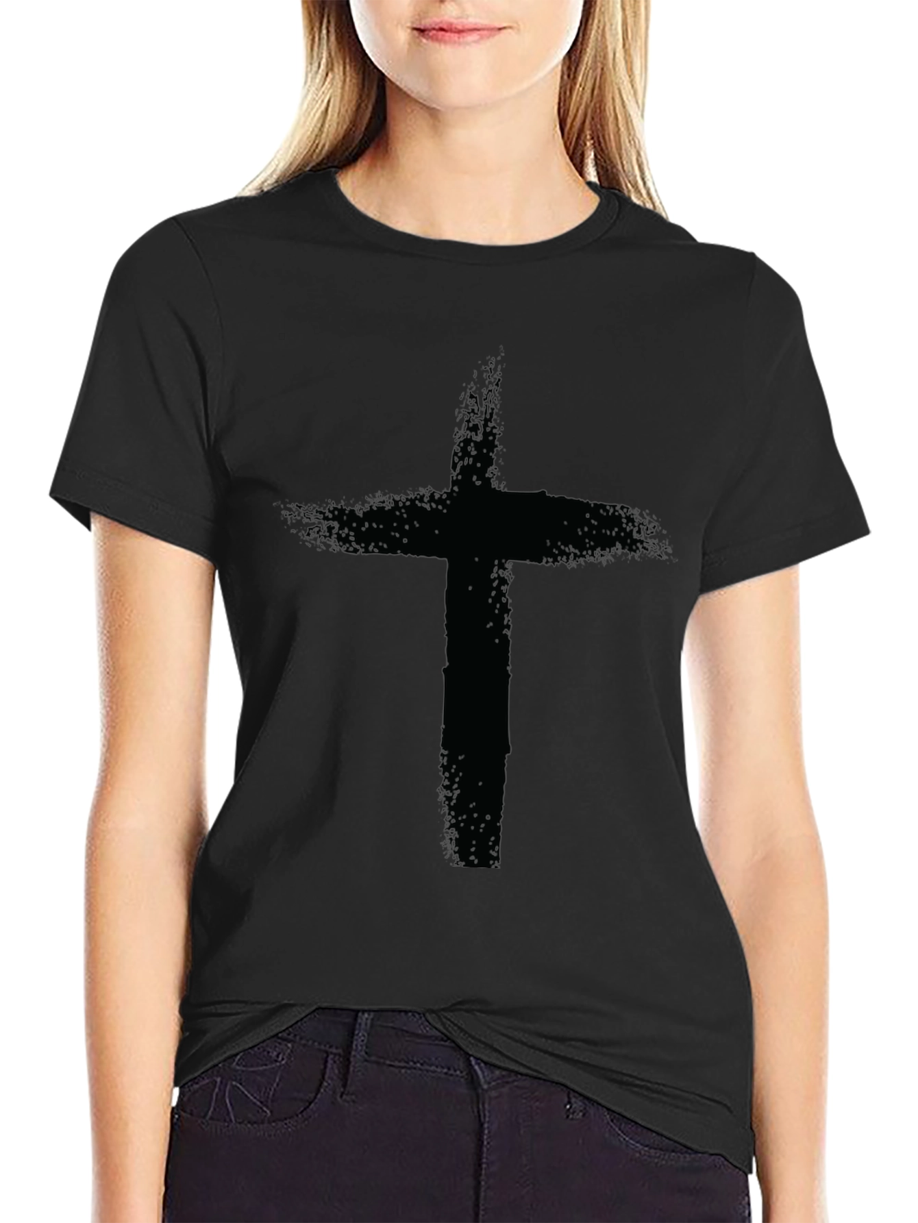 Camiseta Negra con Cruz Grunge para Hombre