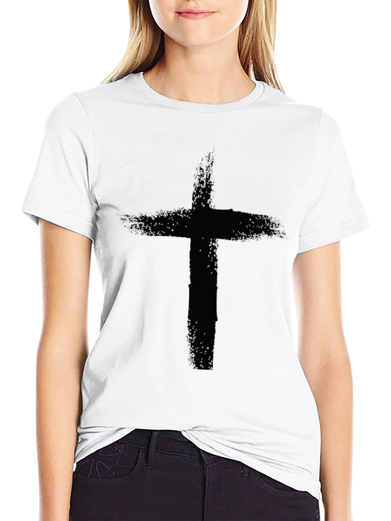Camiseta Negra con Cruz Grunge para Hombre