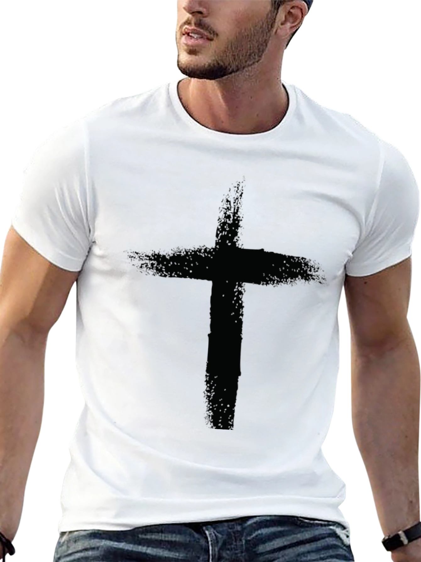 Camiseta Negra con Cruz Grunge para Hombre