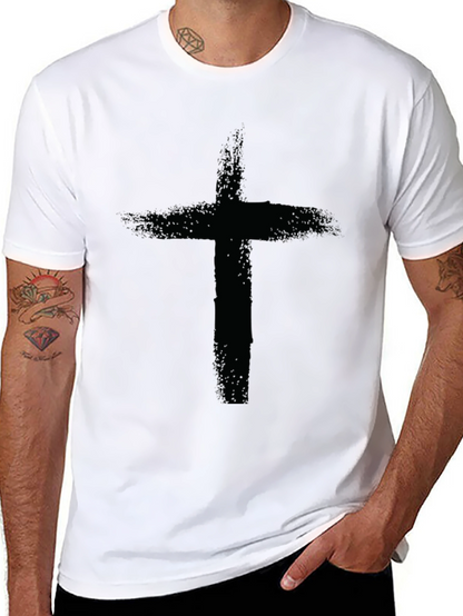 Camiseta Negra con Cruz Grunge para Hombre