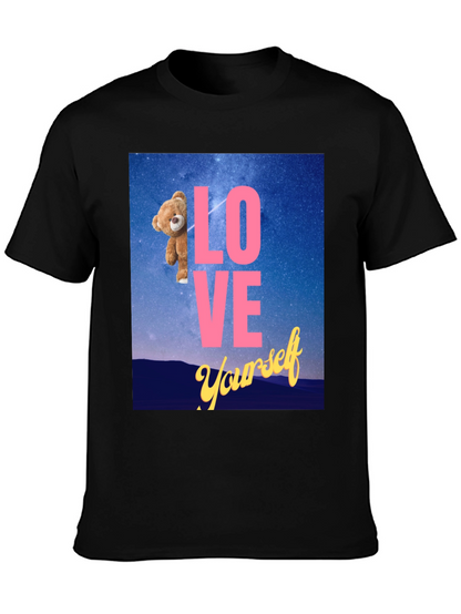 Camiseta Negra: Love Yourself con Oso en el Espacio