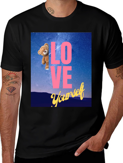 Camiseta Negra: Love Yourself con Oso en el Espacio