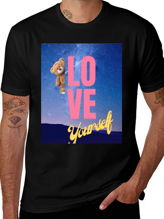 Camiseta Negra: Love Yourself con Oso en el Espacio
