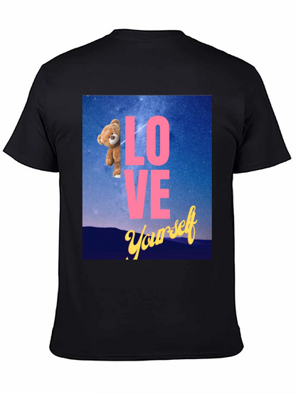 Camiseta Negra: Love Yourself con Oso en el Espacio