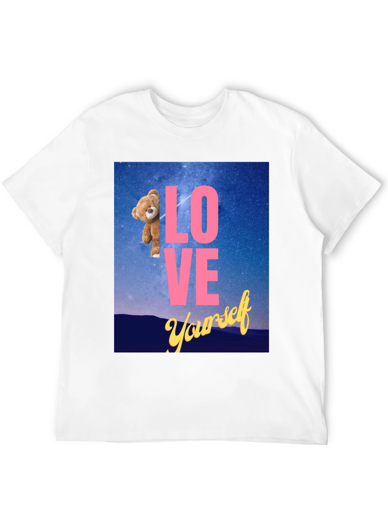 Camiseta Negra: Love Yourself con Oso en el Espacio