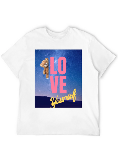 Camiseta Negra: Love Yourself con Oso en el Espacio