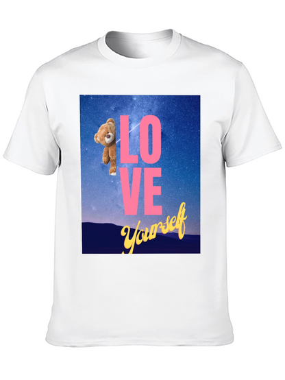 Camiseta Negra: Love Yourself con Oso en el Espacio
