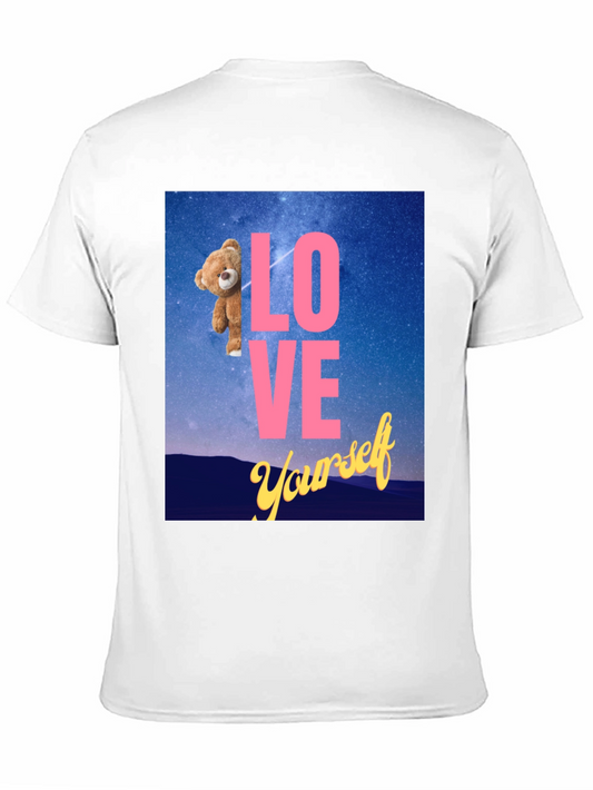 Camiseta Negra: Love Yourself con Oso en el Espacio
