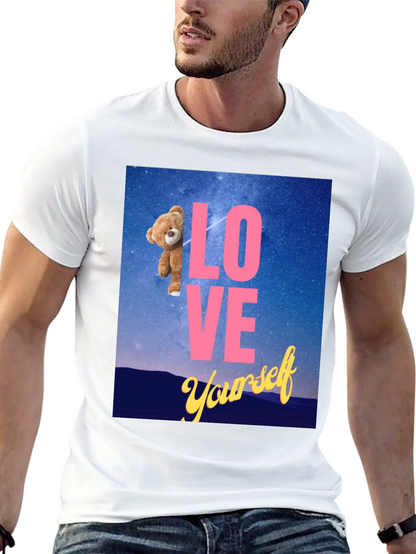 Camiseta Negra: Love Yourself con Oso en el Espacio