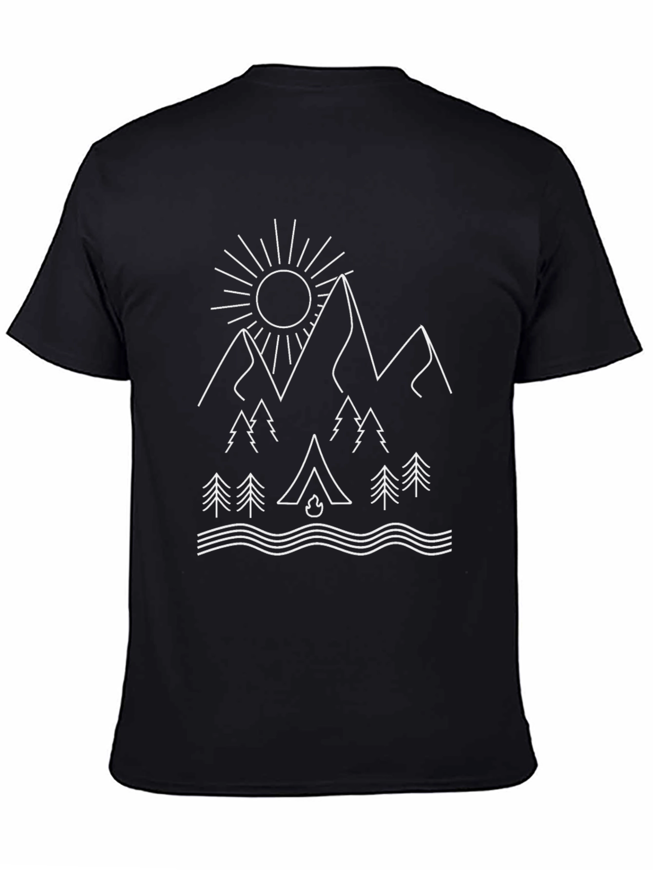 Camiseta Negra Estampado Montaña y Camping