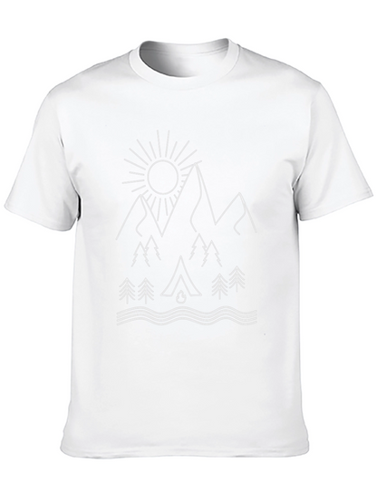 Camiseta Negra Estampado Montaña y Camping