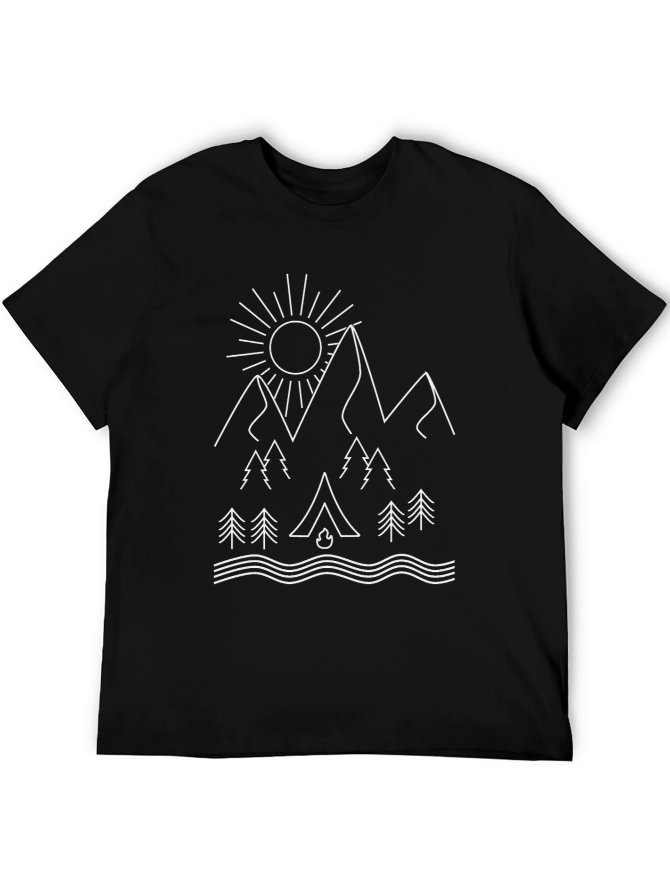 Camiseta Negra Estampado Montaña y Camping