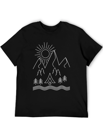 Camiseta Negra Estampado Montaña y Camping
