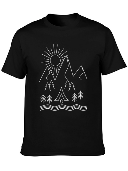 Camiseta Negra Estampado Montaña y Camping