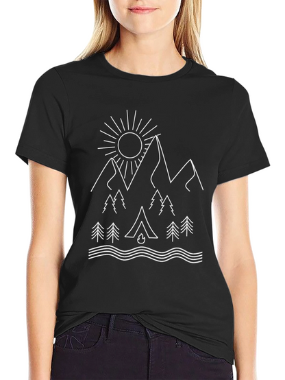 Camiseta Negra Estampado Montaña y Camping