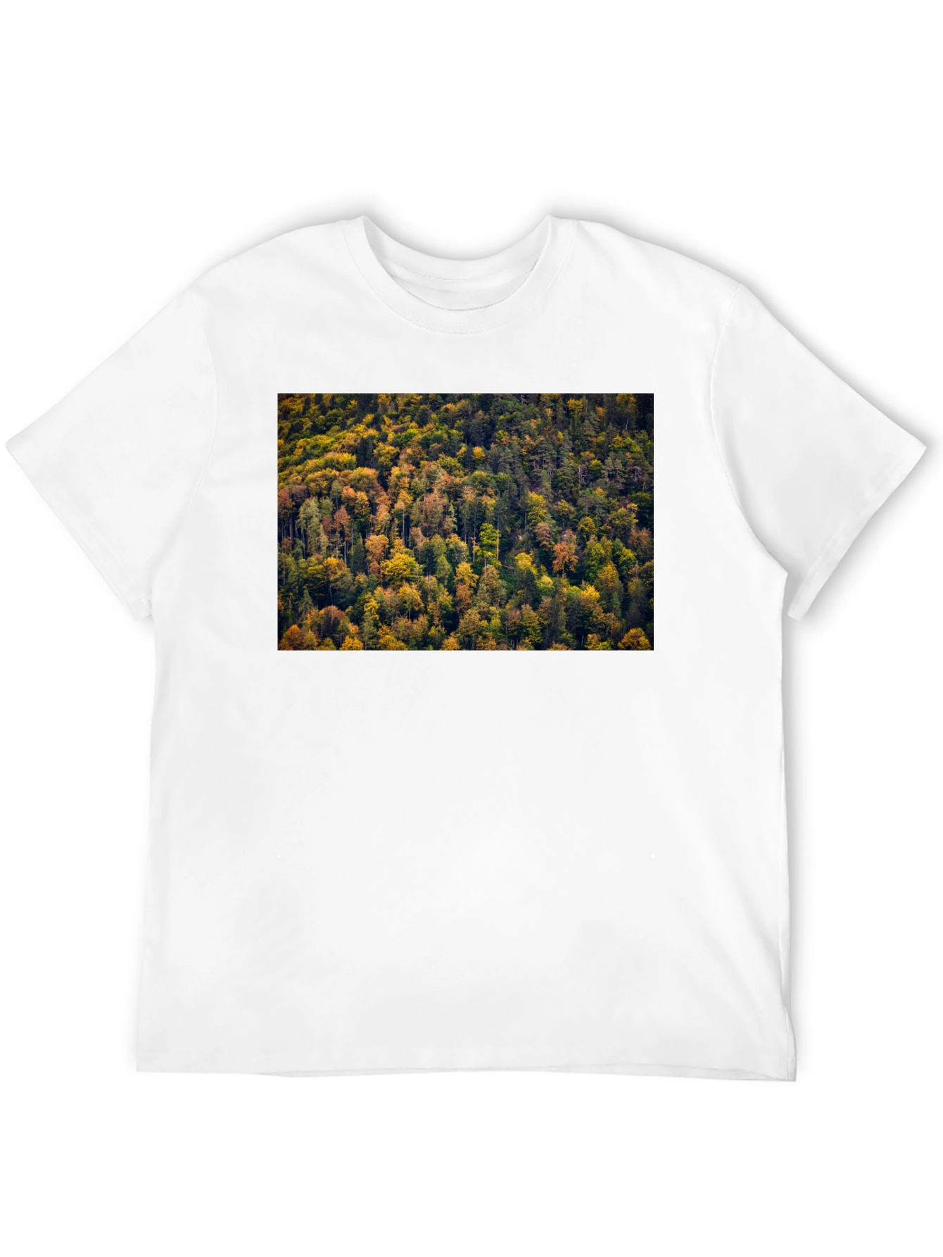 Camiseta Negra con Diseño de Bosque Otoñal