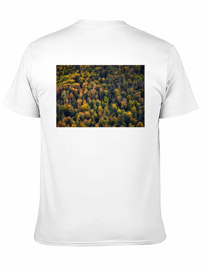 Camiseta Negra con Diseño de Bosque Otoñal
