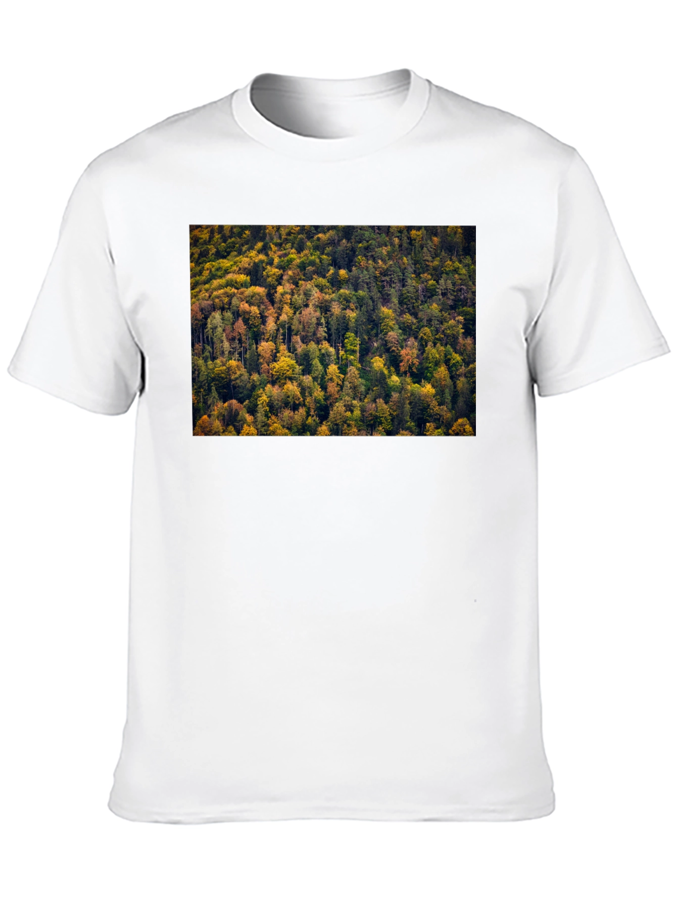 Camiseta Negra con Diseño de Bosque Otoñal