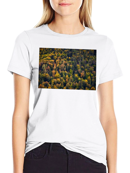 Camiseta Negra con Diseño de Bosque Otoñal