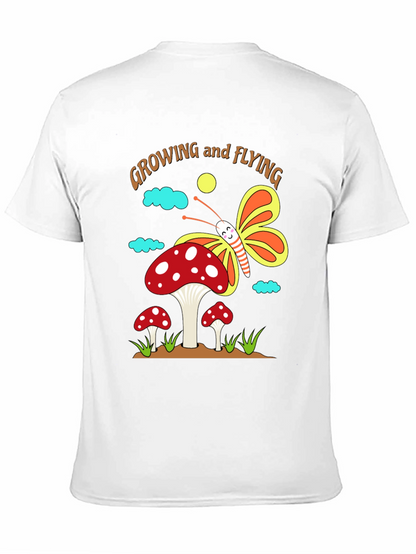 Camiseta Negra Diseño Hongo y Mariposa