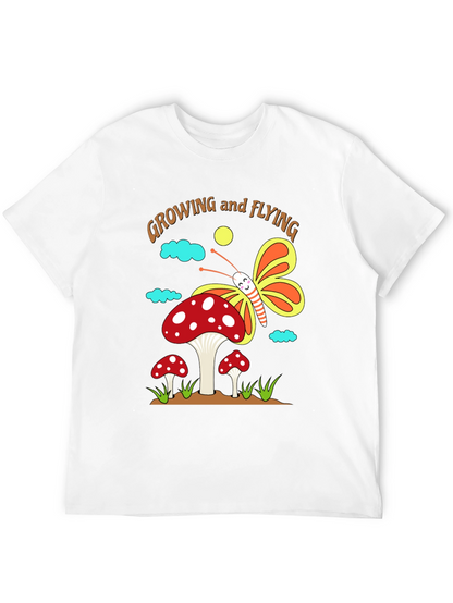 Camiseta Negra Diseño Hongo y Mariposa