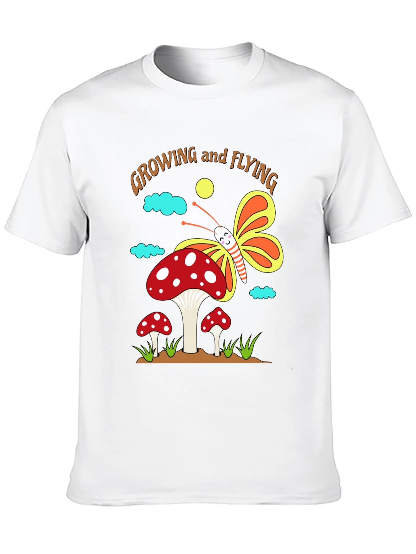 Camiseta Negra Diseño Hongo y Mariposa