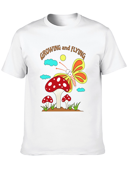 Camiseta Negra Diseño Hongo y Mariposa