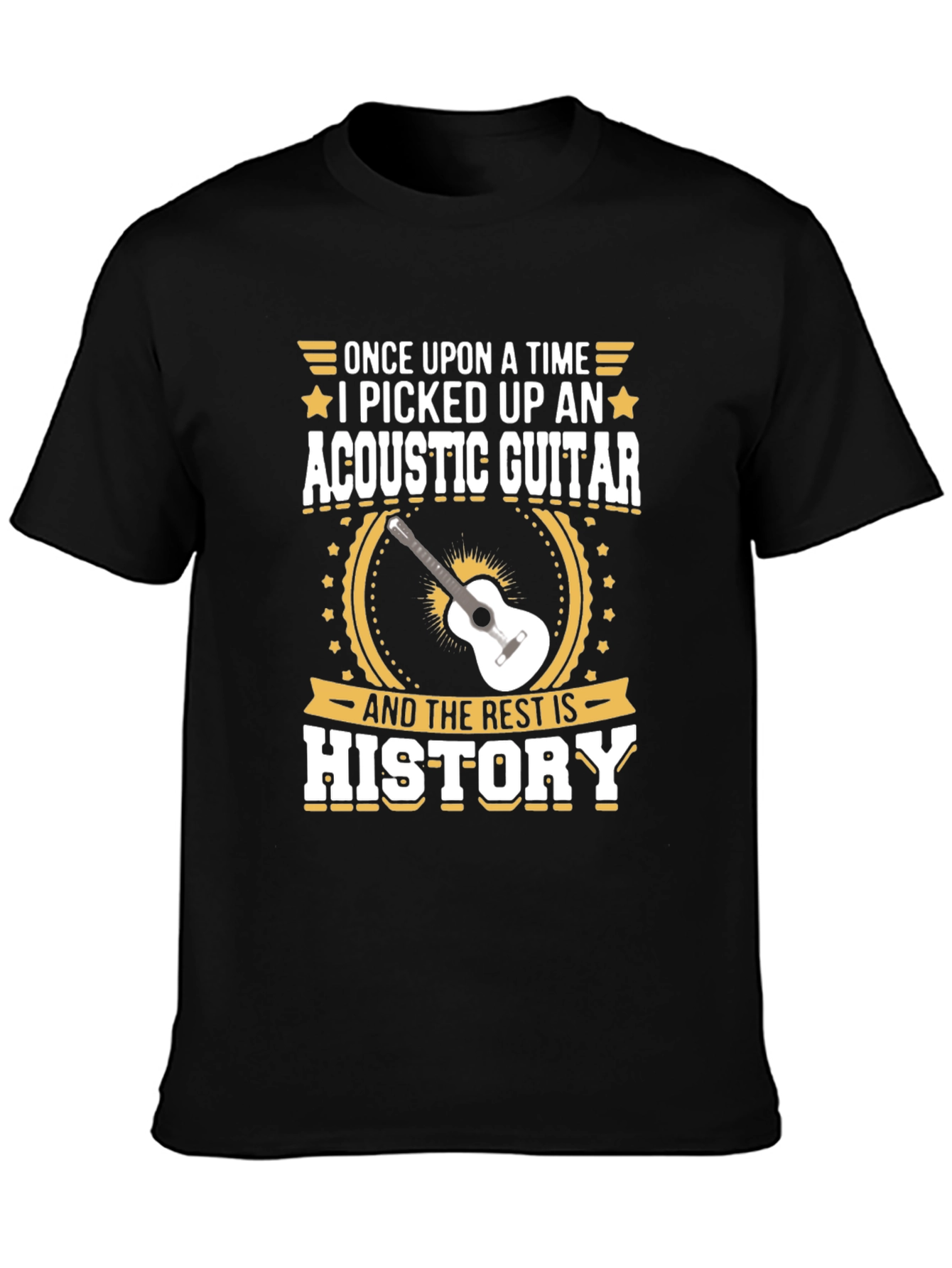 Camiseta Negra con Diseño de Guitarra Acústica