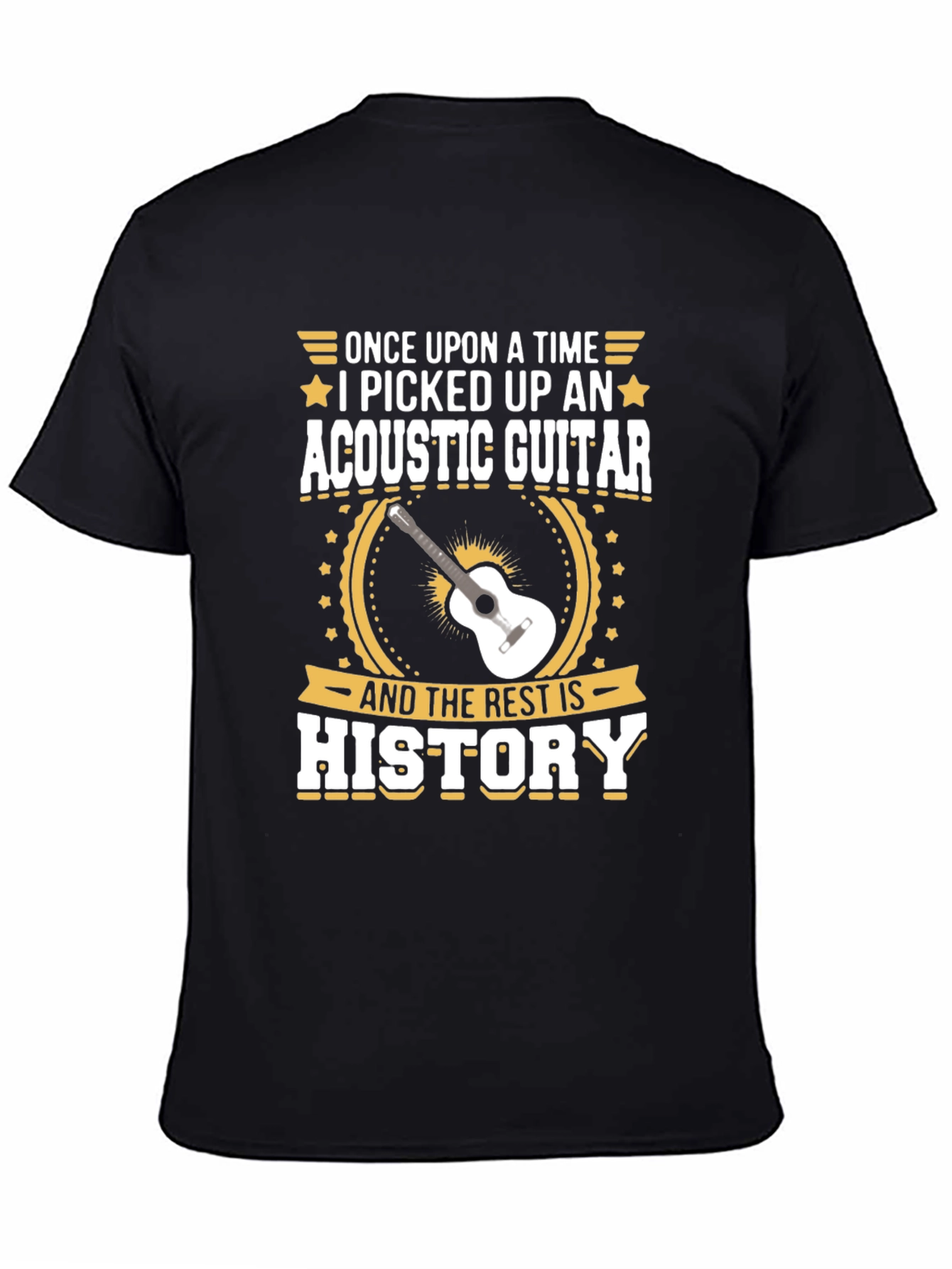 Camiseta Negra con Diseño de Guitarra Acústica