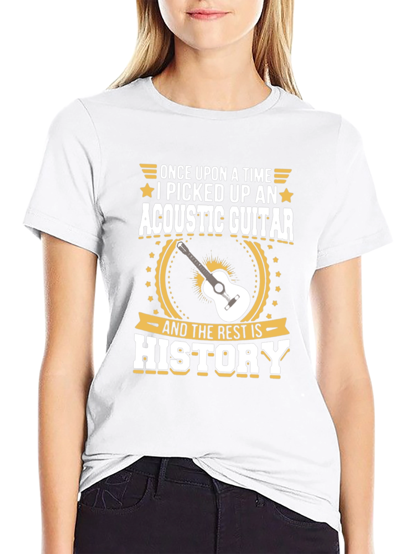 Camiseta Negra con Diseño de Guitarra Acústica